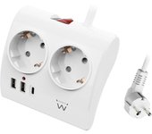 Regleta ewent 2 tomas shucko 2 puertos usb tipo a 1 puerto usb tipo c interruptor blanco