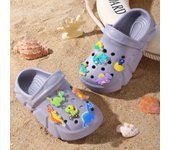 Boys' Casual Breathable Clogs with Luminous Cartoon Dinosaur Decoration, Lightweight Clogs for Shower, Beach and Pool