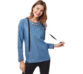 Blusa Denim con Pedrería en el Cuello La Morena - LA-180087