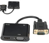 FGNS Adaptador VGA a HDMI, Adaptador VGA Macho a 1080P HDMI hembra + VGA hembra Converter con Audio estéreo de 3,5 mm, Dongle para TV, computadora, computadora portátil, Monitor, proyector