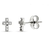 Pendientes Oro Blanco 9k niña 6 mm. Cruz 6 diamantes 0.01ct.