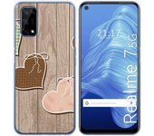 Tumundosmartphone Funda Gel Tpu para Realme 7 5G diseño Corazones Madera Dibujos