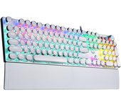 Teclas Redondas estilo punk retro Teclado mecánico para juegos estilo máquina de describir, interruptor Azul, reposamuñeca extraible, Perilla de control multimedia, retroiluminación Arcoíris, Teclas