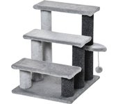 PawHut Escaleras para Gatos de 3 Escalones Escaleras para Mascotas Árbol Rascador para Gatos Pequeño con Poste Rascador Bola Colgante 45x40x48 cm Gris