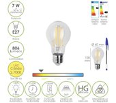 Bombilla led filamento standar rosca e27. 7 watt. equivale a 50 watt. 806 lumenes. luz calida 2700º k.