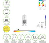Maurer Bombilla Halogena G9 18W 205 Lúmenes Luz Cálida Instantánea