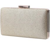 Bolso de Noche Dorado Clutch de Embrague Mujeres y Señoras Fiesta Cartera de Mano Bandolera Brilliant with Cadena para Ceremonia Boda Novia (Gold)