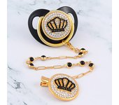 Luxury Pacifier Holder With Crown Baby Shower Gift BPA Free Silicone Pacifier Gold Bling Newborn Dummy Soother Chupetes