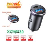 Mini Car Charger 100W/200W 12-24V Car Lighter Fast Charging Type-C USB Charger for Xiaomi Samsung Huawei iPhone Phone Charger