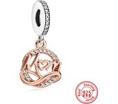Hot Sale Rose Gold Series Pink Zircon Leaves Heart Pendant Sparkling Clip Bead Fit Pandora Charm Bracelet DIY 925 Silver Jewelry