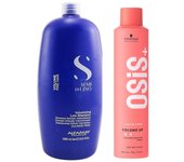 Pack Volumen Alfaparf y Schwarzcopf Incluye Champú Voluminizador Sin Sulfatos Semi di Lino Alfaparf – Cabello Fino – Uso Diario1000ml y Spray Reforzador de Volumen Osis+ de Schwarzkopf Professional  300ml