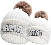 2 gorros para padres e hijos, gorro de punto para mujer, gorro de punto para mamá y bebé, gorro cálido de invierno con pompón