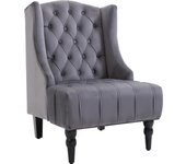 HOMCOM Sillón individual Sillón con orejas Sillón relax con tufting Patas elevadas Tela de terciopelo gris 67 x 70,5 x 97 cm