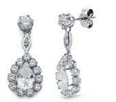 Inmaculada Romero Pendientes Oro Blanco 18k Mujer Largos Circonitas Garras Combinadas Pera