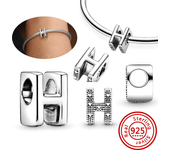 925 Sterling Silver Hollow Round A-Z 26 English Letter Alphabet DIY Beads Fit Original Pandora Charms Bracelet Fine Jewelry Gift