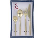 Mr.Spoon Juego 24 Piezas Cubiertos, Acero Inoxidable 18/0, Color Dorado Mate o Brillo, Alta acabado, Diseño moderno, Incluye cuchillo,tenedor,cuchara,cucharilla, Cubertería, Apto para lavavajillas. Ideas de regalo， Incluye bolsa de regalo.