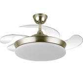 Ventilador Tridente Mini Fabrilamp cuero 4 aspas 91cm con motor DC de bajo consumo de 6 velocidades accionado con mando a distancia - Ventilador de aspas retractiles con luz LED CCT Abrila Abrila