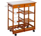 HOMCOM Carrito para Cocina Multifuncional Carrito Auxiliar de Madera con Gran Espacio de Almacenaje Cajones Cestas Estantes 4 Ruedas Freno