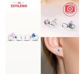 Real S925 Silver Colord Love Hoop Earrings Sparkling Heart S925 Stud Earring for Women Original Fine Jewelry Gifts
