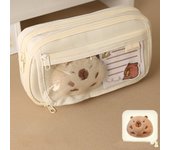 Large Capacity Pencil Bag Capybara Cartoon Stationery Holder Bag With Brooches Stickers Clips Keychains Children Pen Case