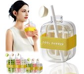 Cubitera - Bandeja para cubitos de hielo y botella de agua 2 en 1 sin contacto con tapa, molde de silicona antifugas para congelador, hervidor de hielo de fácil liberación con pajita, portátil y reutilizable para café, jugos y bebidas.