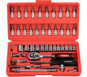 SANCO STORE - WOLFPACK LINEA PROFESIONAL Juego Llaves De Vaso y Puntas 1/4" 46 Piezas. Con Apadtador. Cromo Vanadio, Kit Llave Combinada, Kit Carraca, Juego Llaves Vaso
