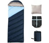 Saco de Dormir para Acampar, Saco de Dormir Impermeable Adulto, Camping, Saco de Dormir Portátil con Bolsa de Compresión, 2KG, con Almohada, 0-10℃ para Senderismo, Mochilero (190 + 30) * 80 cm (color azul)