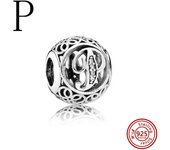 925 Sterling Silver Hollow Round A-Z 26 English Letter Alphabet DIY Beads Fit Original Pandora Charms Bracelet Fine Jewelry Gift