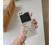 Korean Luxury Glitter Heart butterfly Bracelet Chain Mirror Case for Samsung Galaxy Z Flip 5 Z Flip5 Flip 5 Zflip5 Back Cover