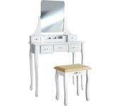 Tectake - Tocador Clara con taburete | Tocador elegante y moderno | Espejo grande y orientable 360° | Cinco cajones espaciosos