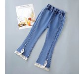 Korean version of new girl denim jeans spring and autumn casual denim trousers fashion children loose wide-leg flared pants 3-12