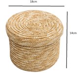 Woven Straw Basket with Lid for Storage Woven Plant Pot Holder Handmade Home Decor Round Organizer Tray Box for Office Shelf