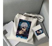 Gojo Satoru Jujutsu Kaisen Otaku  2 Pcs Burlap Tote Bag Set, Large Capacity Shoulder Bag, Reusable Shopping Bag with Coin Purse