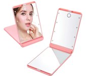 Espejo de maquillaje iluminado LED portátil con 8 luces LED regulables, Espejo de maquillaje de viaje con interruptor táctico, Espejo compacto plegable 1X y aumento 2X