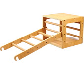 Cubo de Aprendizaje Pikler de madera + Escalera. Med: 40 x 40 x 40 CM. CUEK10004. Woodgo.