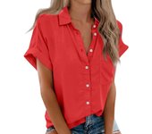 Womens Short Sleeve Shirts Solid Color Casua Button Down Blouse Tops With Chest Pocket Tops for Women Womens Tops and Blouses