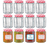 MundoTarros - Tarros de Cristal Hexagonales con Tapa Herméticos de 95ml - Incluye Etiquetas - Aptos para Lavavajillas - Tarritos resistentes Ideales para Mermeladas, Miel, Especias, Cremas...