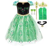 2024 Toddler Green Anna Princess Gown Frozen Cosplay Birthday Party Kid Snow Queen Anna Floral Dress Girl Carnival Purim Apparel