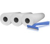 Papel Camilla ECO 59 cm x 70 m + 100 Cuchillas de Afeitar Desechables de Una Hoja para Uso Profesional