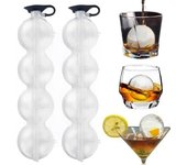 Molde redondo transparente con 4 orificios para hacer bolas de hielo y cubierta de silicona, ideal para hacer cubitos de hielo, cócteles, bourbon, brandy y whisky (2 unidades)