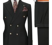 2 Piece Fashion Black Men Suits Set High Quality Formal Double Breasted Peak Lapel Suit Slim Fit Smart Wedding Casual Tuxedo