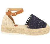Davinia Shoes Sandalia de Mujer con Plataforma de Yute, Pala Cerrada de Rafia y Correa con Hebilla en el Tobillo. Primavera Verano 2020 Shoes&Blues.es YT30-Azul