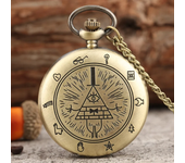 Vintage Bronze Bill Cipher Quartz Pocket Watch Pendant Necklace - Perfect Gift for Women!