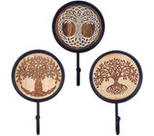 ORIGEN Home Decor - Percha Árbol Vida Pack 3 Unidades Adorno Pared | Percheros Marrón - 17x6x11 cm 30103