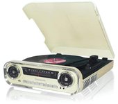 LAUSON Tocadiscos Diseño Vintage Coche de Colección con 2 Altavoces Estéreo Integrado de 3 W | Tocadiscos Vinilo con Radio FM, Función Bluetooth, USB, AUX | 3 Velocidades (33, 45, 78)  (Varios colores) Crema, Negro, Azul, Rojo