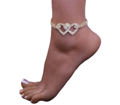 Bling Double Heart Anklet For Women Crystal Cubic Zirconia Chain On The Leg Summer Beach Ankle Bracelet Wedding Foot Jewelry