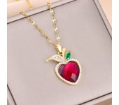 New In Sparkling Sweet Zircon Crystal Heart Apple Pendant Necklaces For Women Trendy Ladies Stainless Steel Neck Chain Jewelry