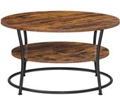 Mesa de café industrial redonda con doble estante, fácil montaje, 80x45 cm, metal y marrón rústico