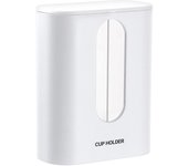 Dispensador de vasos de pared tipo tirador, soporte para 80 vasos desechables universales, organizador sin perforaciones, estante de almacenamiento (blanco)
