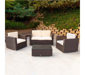Conjunto de jardín Aktive Garden 2 sillones+sofá+mesita con coijnes ratán sintético negro